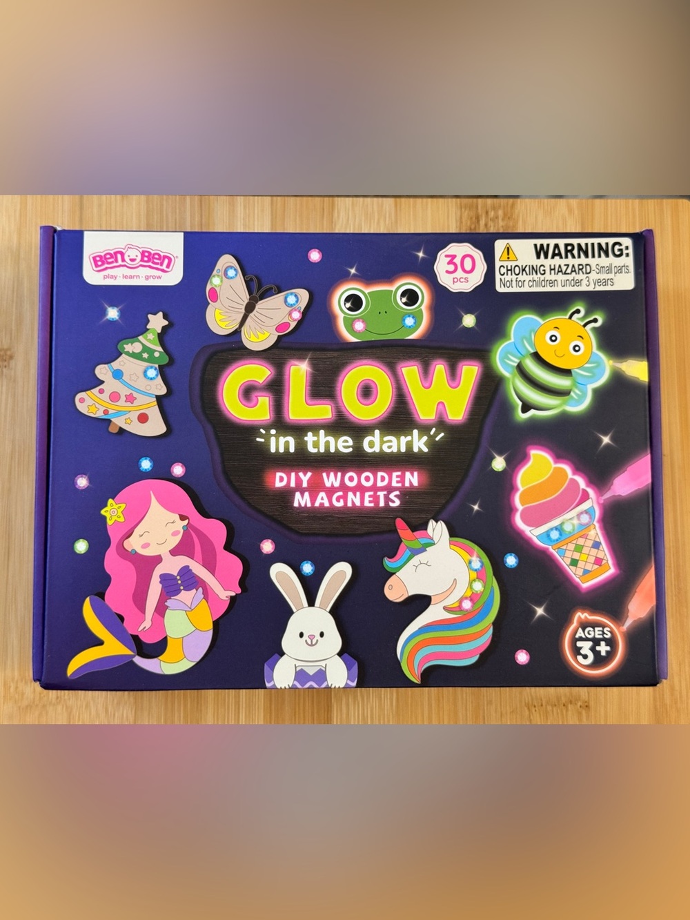 Glow in the dark DIY wooden magnets